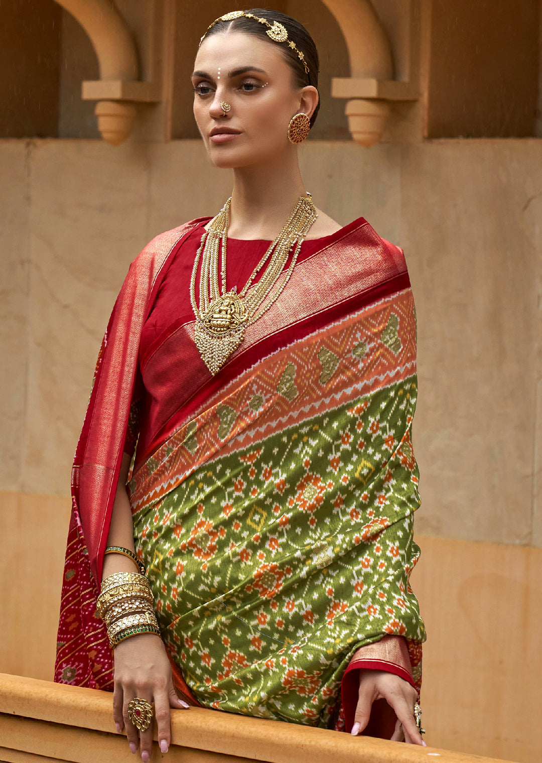 Celebrate India's Heritage with the India Green Woven Patola Silk Saree"