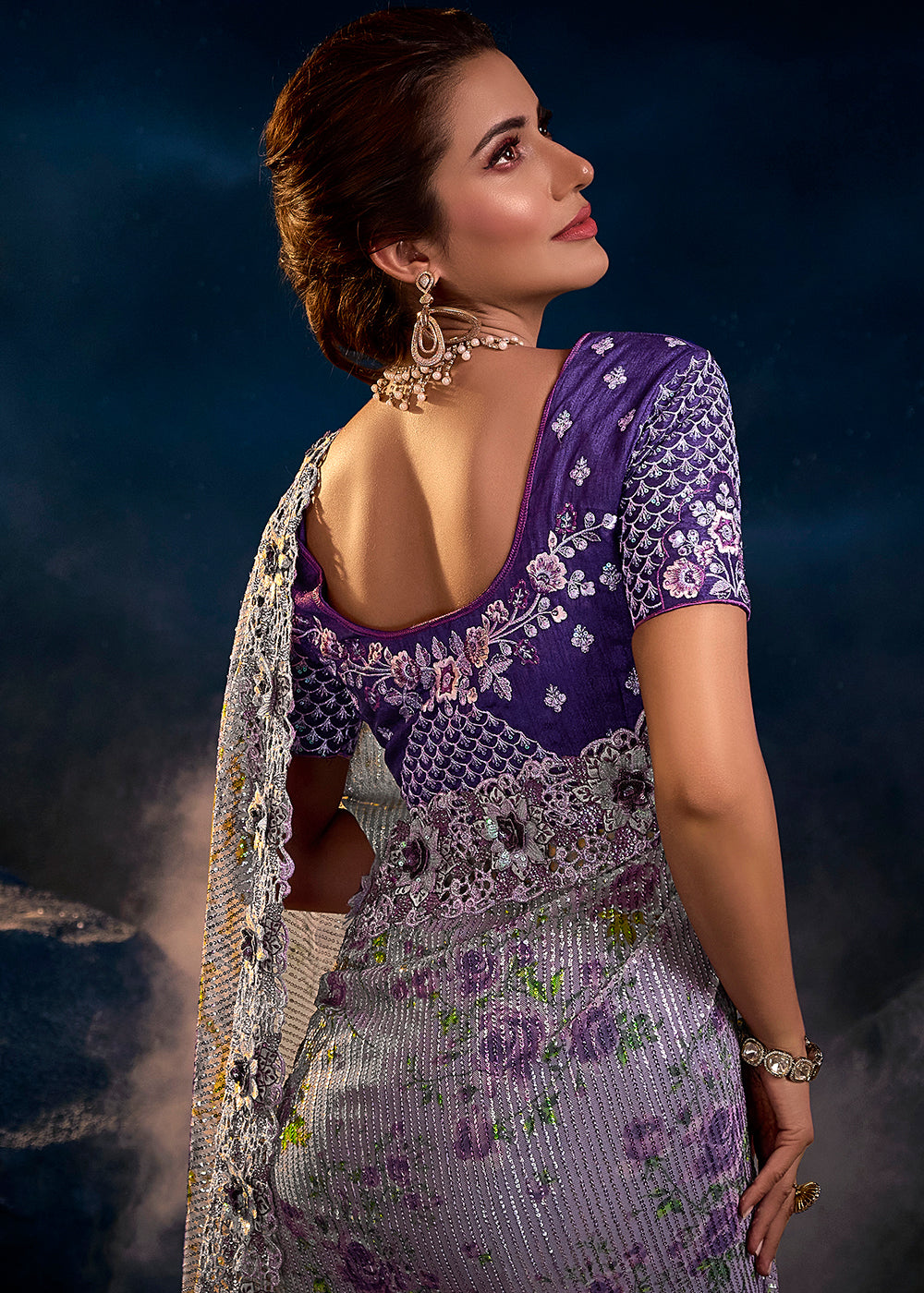 Regal Purple Sequin Embroidered Festive Saree with Dazzling Detailing