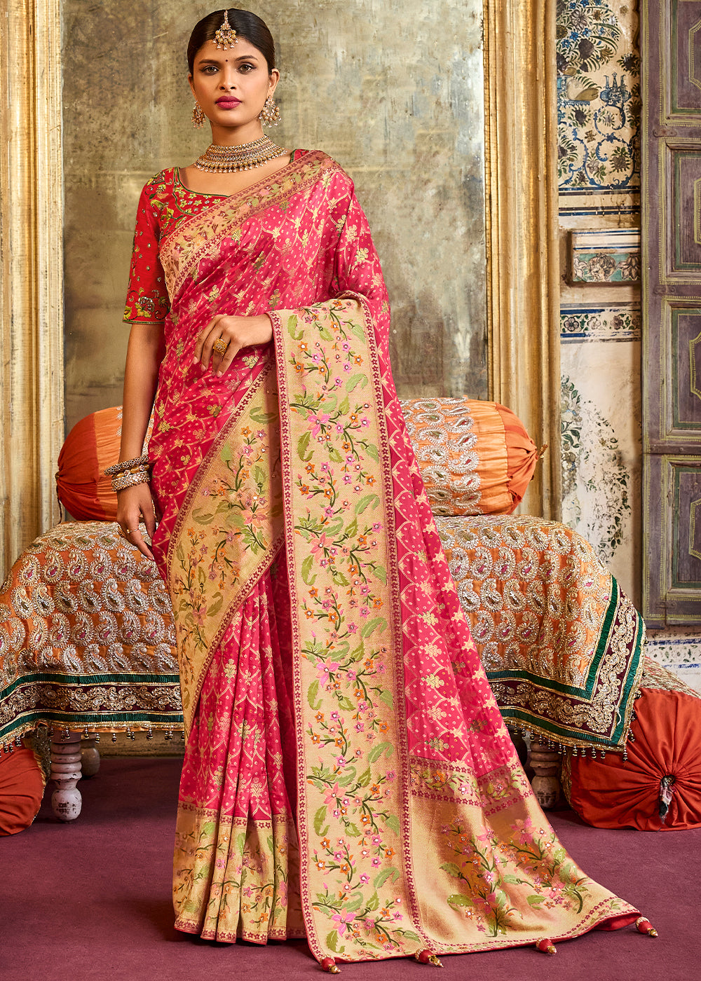 Regal Pink Raw Silk Saree for Timeless Glamour