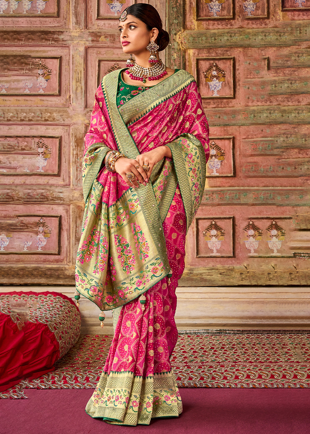 Radiant Pink Raw Silk Saree for Feminine Glamour