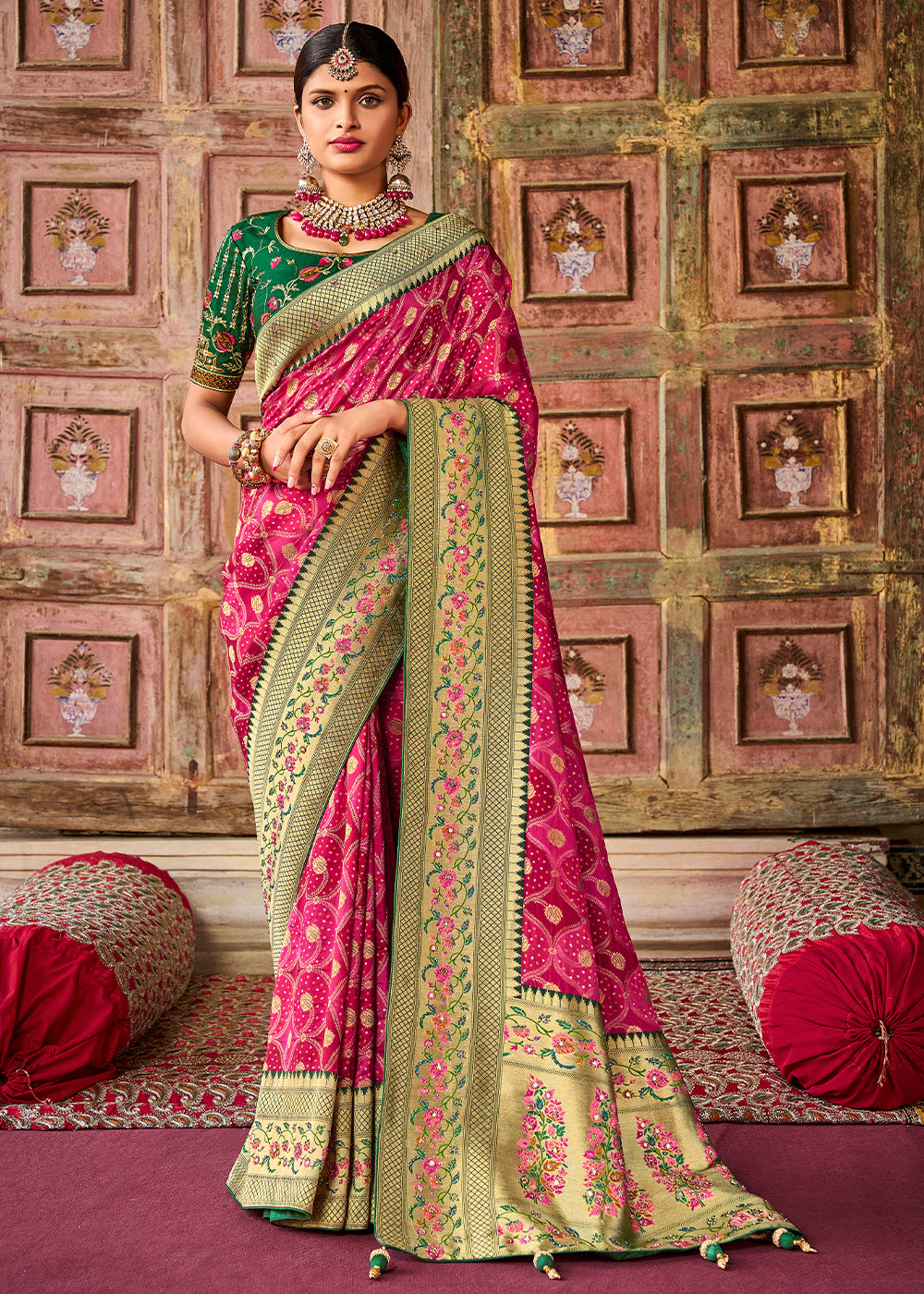 Radiant Pink Raw Silk Saree for Feminine Glamour