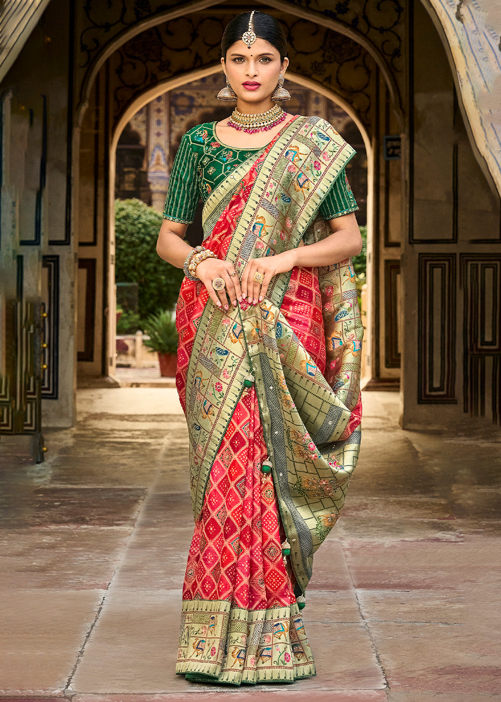 Captivating Pink and Red Raw Silk Saree for Bold Elegance