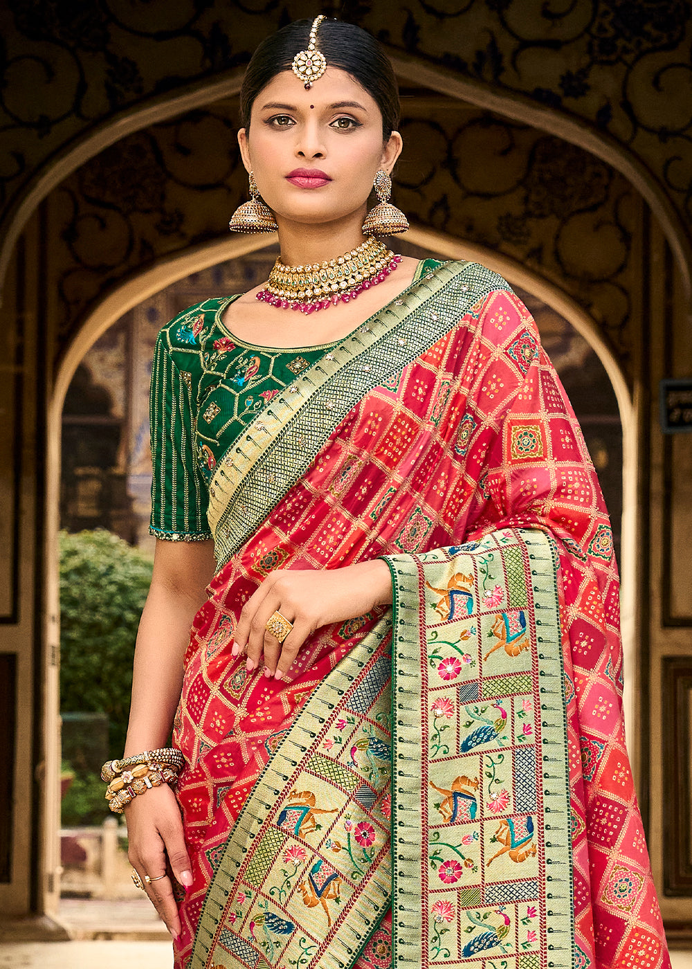 Captivating Pink and Red Raw Silk Saree for Bold Elegance