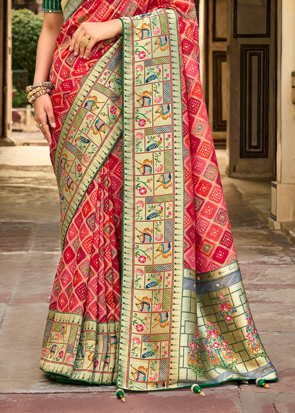 Captivating Pink and Red Raw Silk Saree for Bold Elegance
